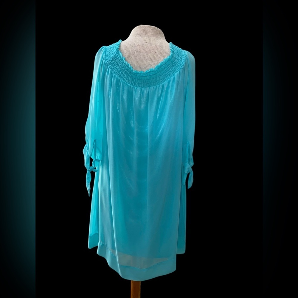 New York & Company Blue Smocked Midi Dress - Picture 3 of 14
